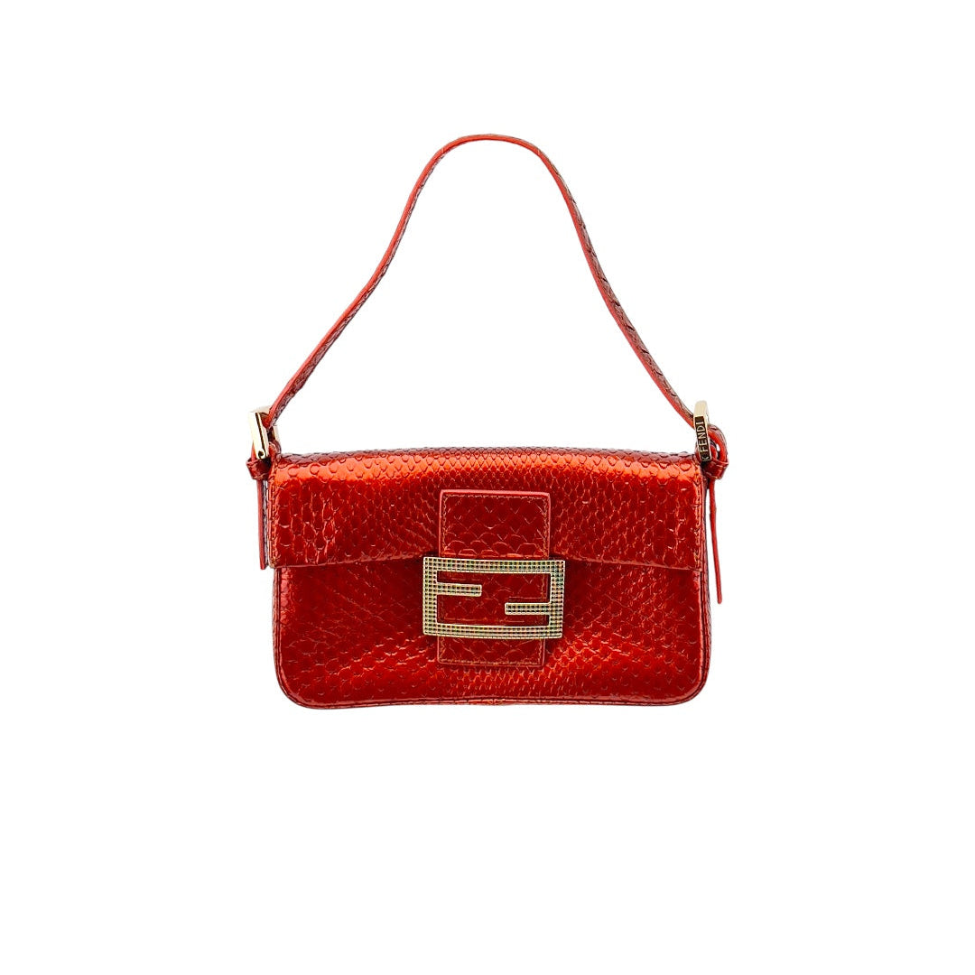 Fendi baguette mini metallic orange gold hardware shoulder bag